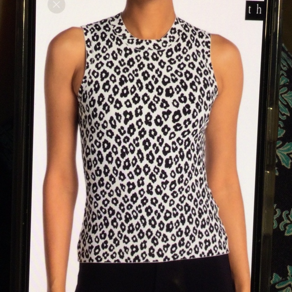 Theory Sleeveless Black and White Leopard Print Tank Top Size M